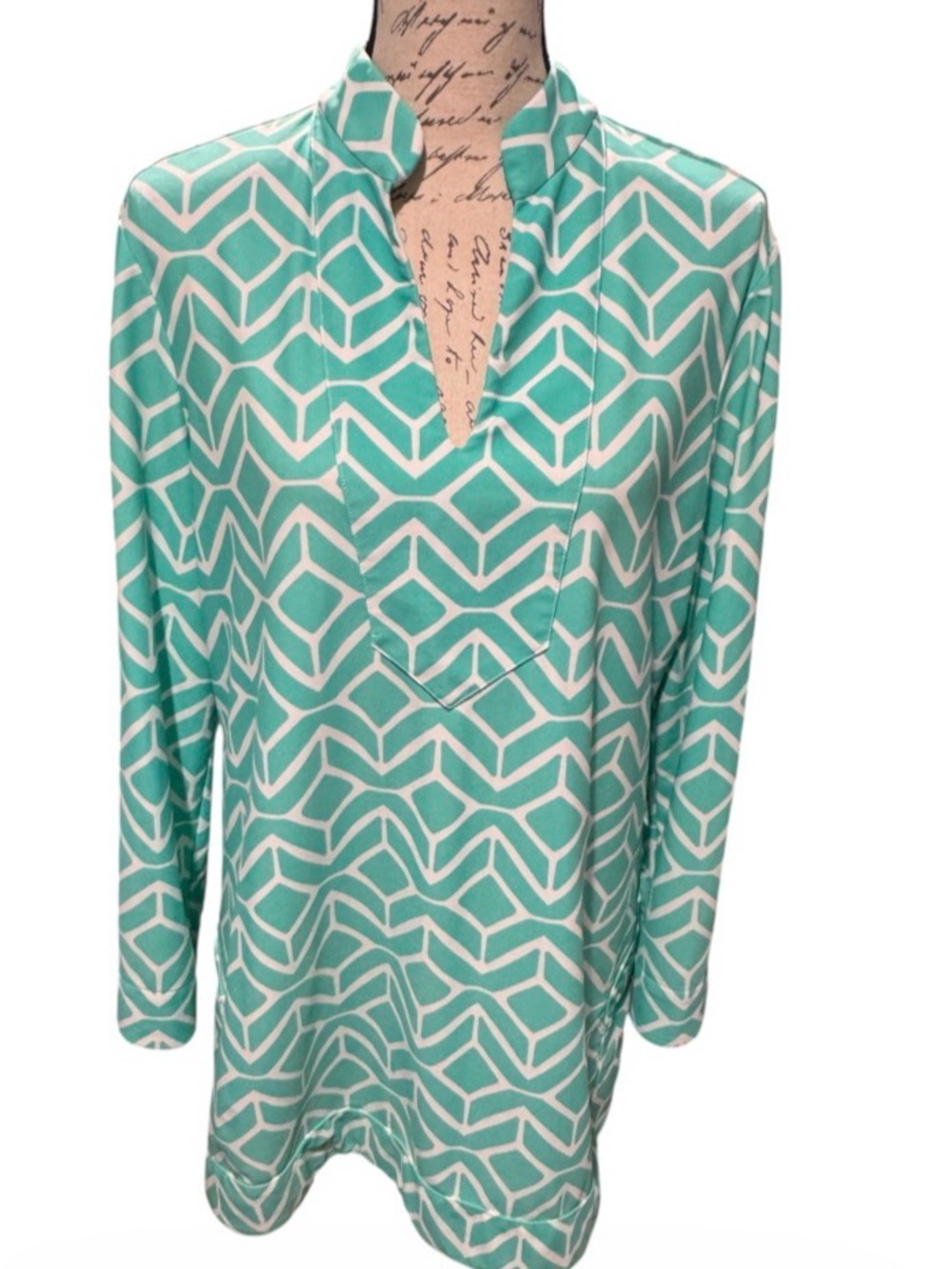Jude Connally Chris Top Jude Cloth Tunic Teal White Geometric Print Size XL